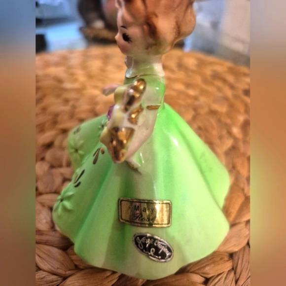 Vintage Josef Originals Mary Rose Figurine Green Dress,May, Pink Stone October - Picture 3 of 6